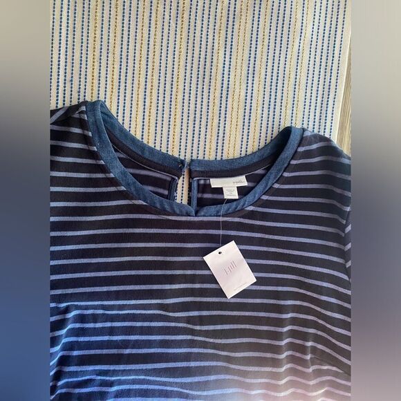 J.Jill Dress Mixed Media Shirttail  Striped Womens Size 1X  Blue Denim Pockets - Picture 8 of 15